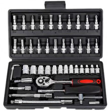 Cordless Electric Ratchet Wrench Set with Powerful Torque and 46pc Chrome Vanadium Socket Kit
