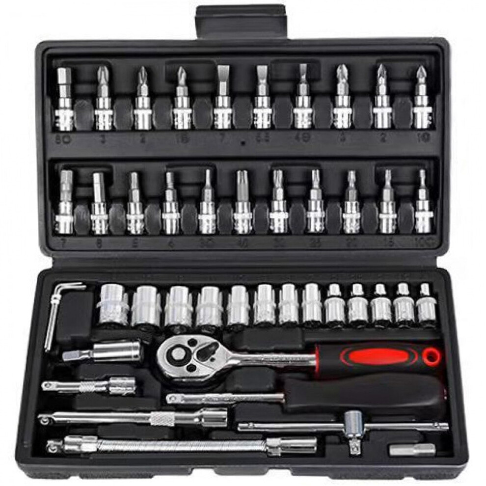 Cordless Electric Ratchet Wrench Set With Powerful Torque And 46Pc Chrome Vanadium Socket Kit 9382693298522
