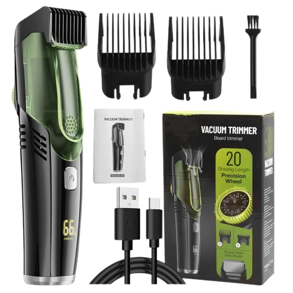 Vacuum Beard Trimmer for Men IPX6 Waterproof Rechargeable Portable Clipper With 2 Combs Mustache Sideburns Grooming