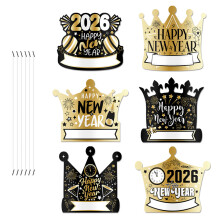 Set Of 6 2026 New Year Elastic Crowns Elegant Paper Hat Jewelry