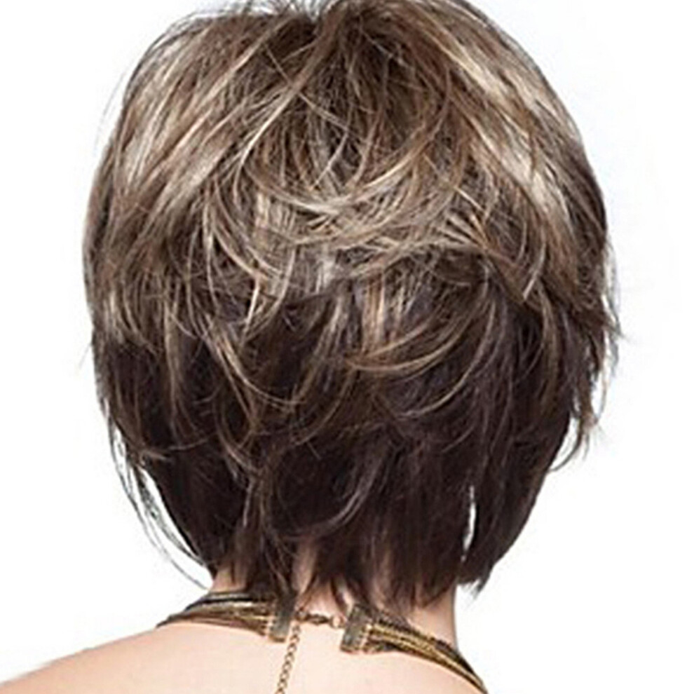 Unisex Short Blonde Wigs For Women, Heat Resistant Synthetic Hair With Bangs