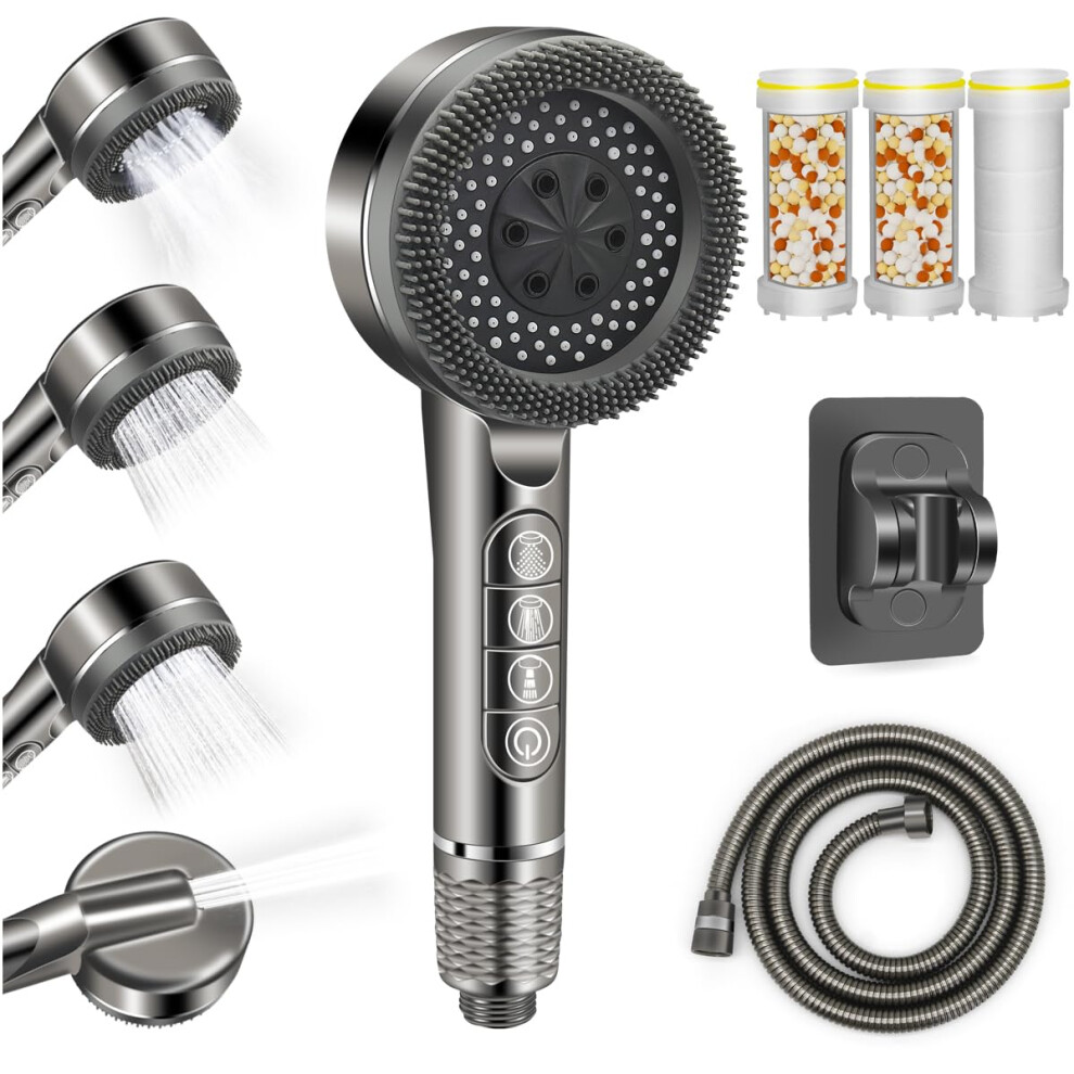 Shower Head 1.5M Hose, Pressure, 4 Spray Modes, Handheld Showerhead, Filter For Residual Chlorine, Grey 9187378863428