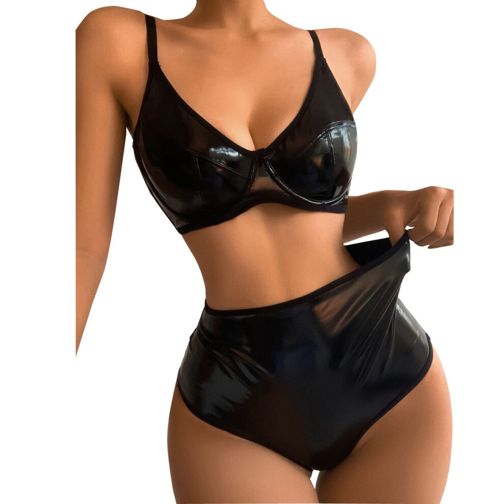 Latex Lingerie Set for Women, Leather BDSM Lingerie Sexy Bra Erotic Underwear