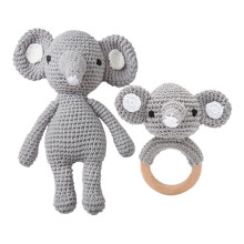 Soothing Crochet Toy Wooden Teething Rings Sensory Newborn Teething Toy Set for Infants, 01
