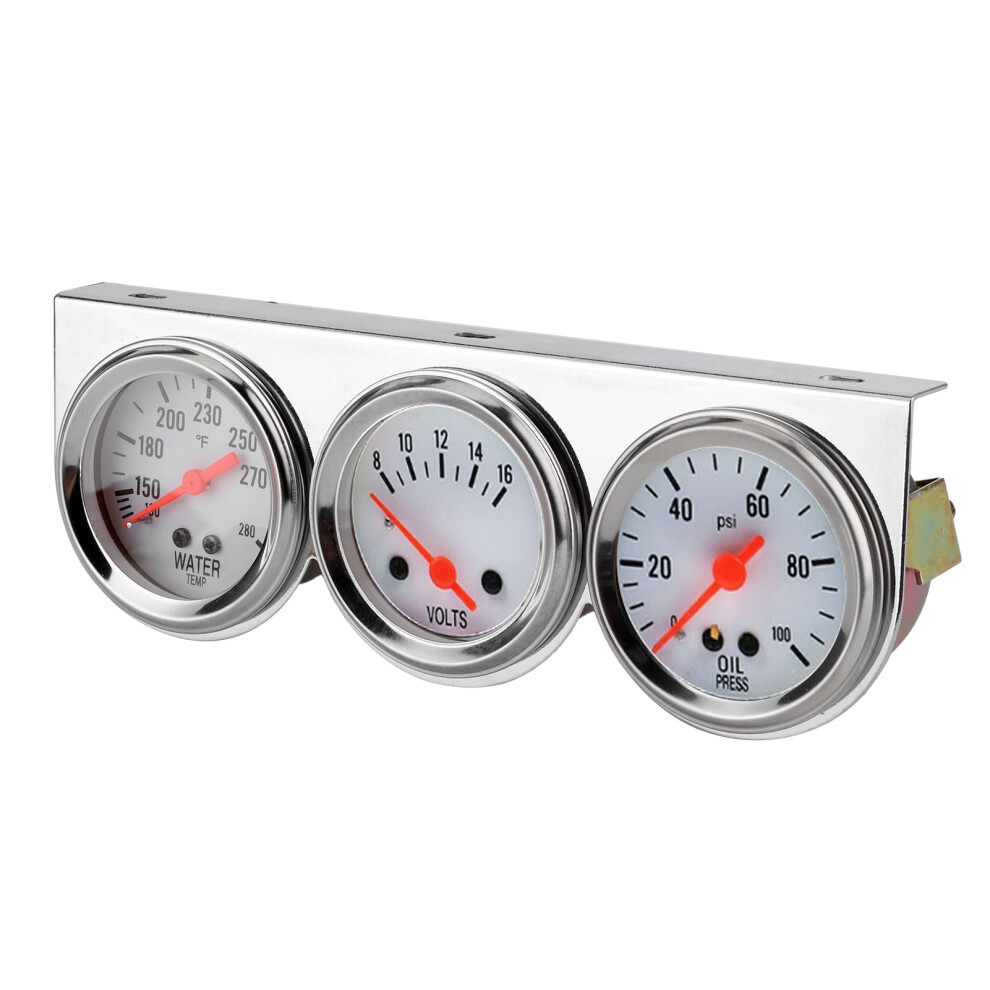 Universal 3-In-1 Gauge Set 52Mm Water Temp Volts Oil Press Kit 9381379389233