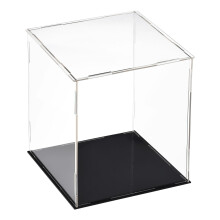 Clear Acrylic Showcase, 15x15x20cm Assembleable Cube Storage Box with Black Base