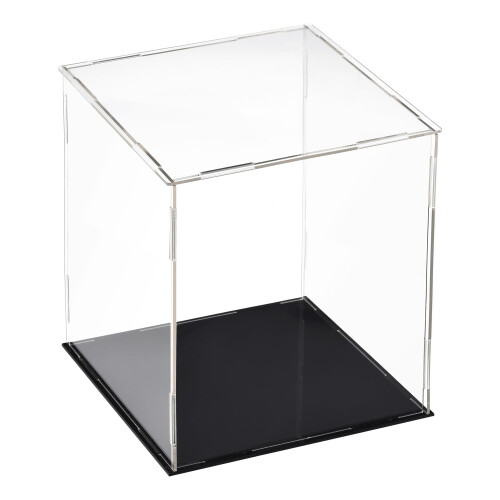 Clear Acrylic Showcase, 15x15x20cm Assembleable Cube Storage Box with Black Base