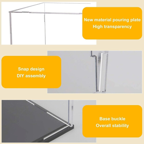 Clear Acrylic Showcase, 15x15x20cm Assembleable Cube Storage Box with Black Base 2