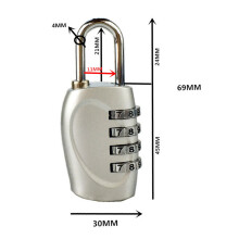 Zinklegierung 4-stellige Zahlenschloss für Gepäck, Rucksack, Koffer, Schließfach, Silber