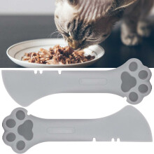 Cat Paw Can Opener & Food Spoon 2pcs Silicone Lightweight Washable Grey
