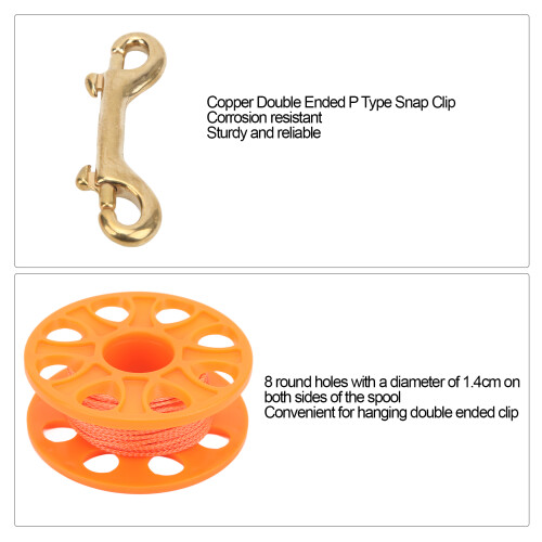 Lightweight Orange Plastic Diving Spool 59ft with Copper Clip 2