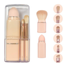 Cestovní houbička na make-up, 5v1 mini štětec na make-up, zatahovací a přenosné, syntetické štětiny, obsahuje štětce na rty, oční