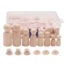HöLzerne Peg Dolls, 56PCS Unvollendete Dekorative DIY Angel Tiny Doll Bodies Gemalte NatüRliche Holz Menschen mit HüTen