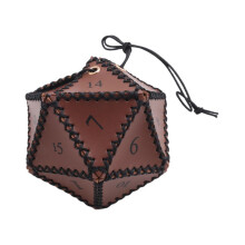 PU Lederen D20 Dobbelstenen Tas, Polyhedrale Dobbelstenen Tas, Draagbare Tas met Trekkoord voor RPG, Spel, DND Dobbelstenen Tas, Bruin
