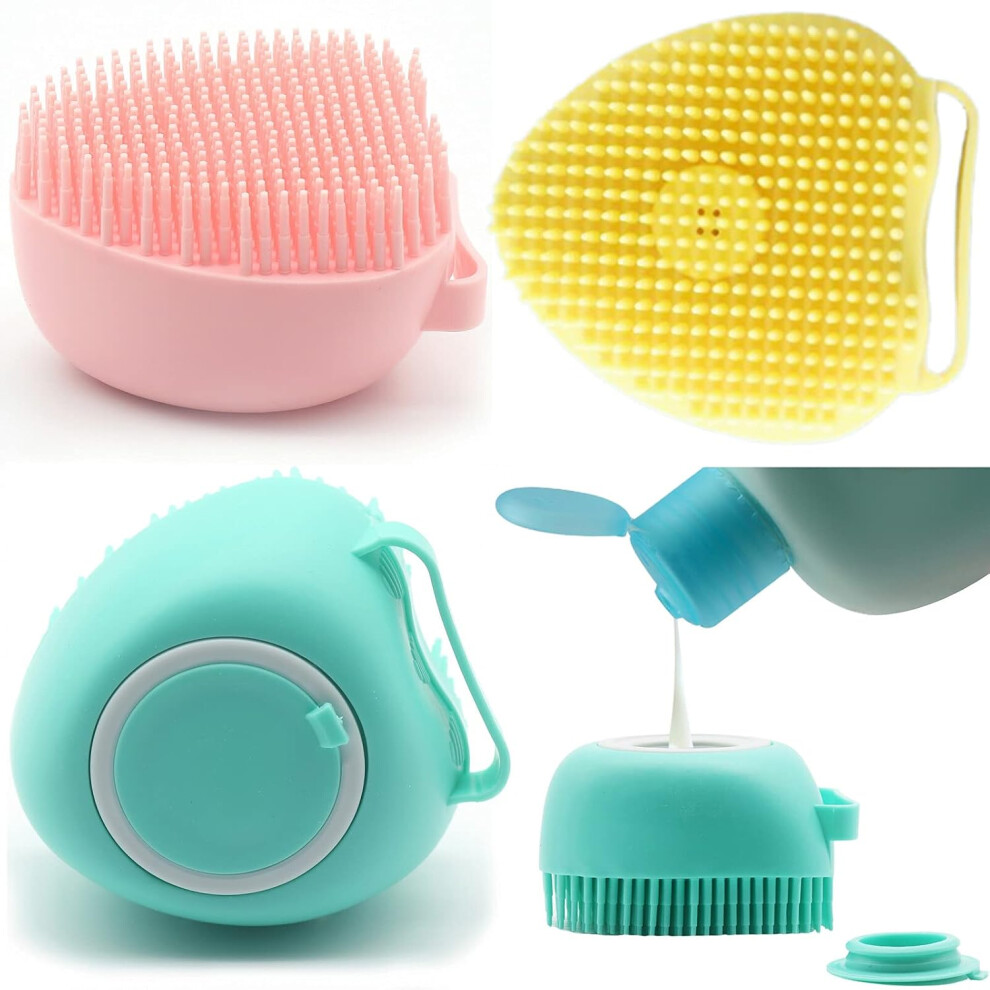 Pet Bath Massage Brush, Deshedding Exfoliating Brushes for Relaxing Massage, Soft Bristles for Sensitive Skins, Complete Grooming Kit (3 Colors)