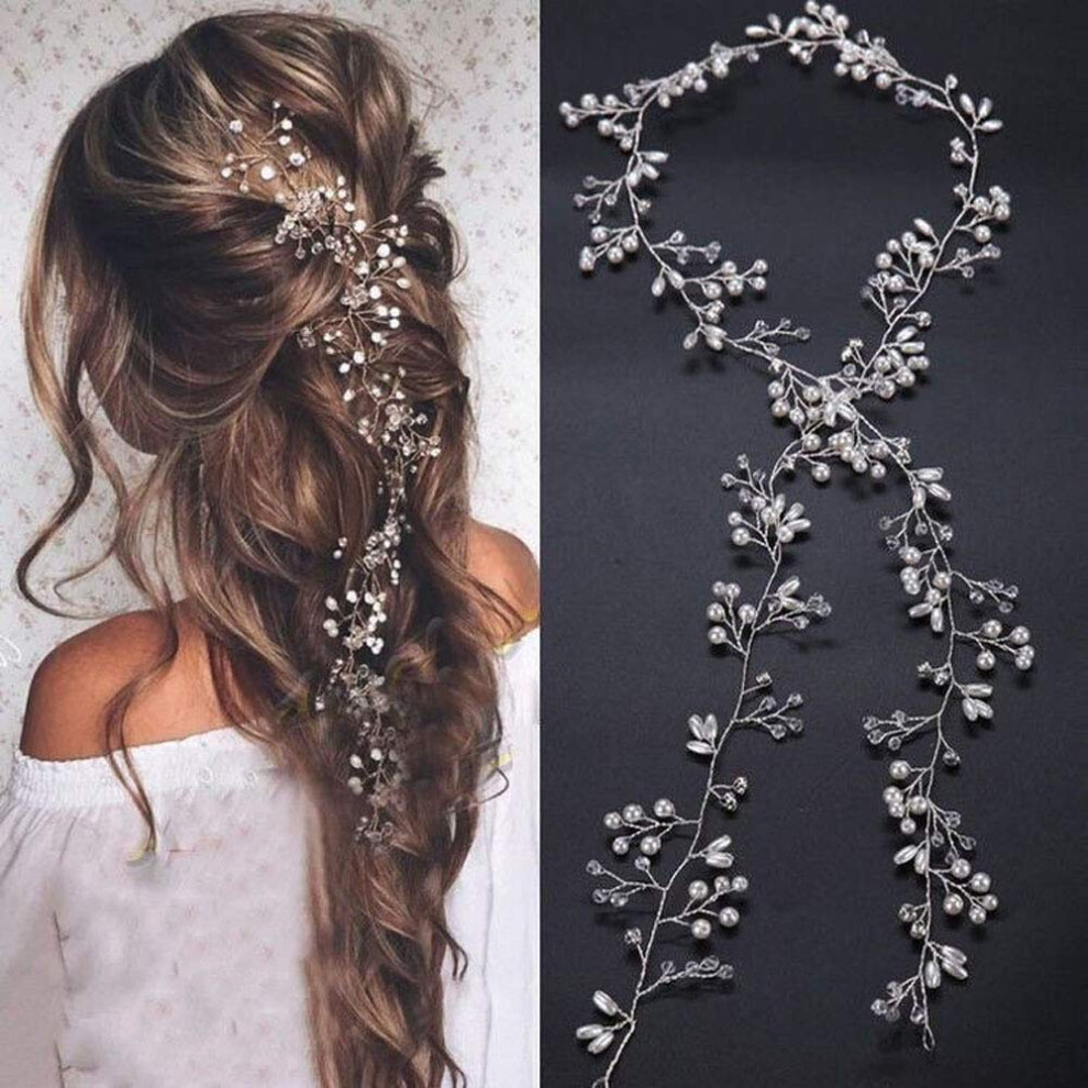 Exquisite Craft Design Wedding Hair Vine, Crystal Extra Long Bridal Hair Accessories for Special Occasion, Handcrafted Pearl and Beads Headband Head