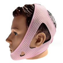 Pustende stoffstøtte for haken, anti-snorkinghjelp med uhindret luftvei, justerbar for alle hodestørrelser (rosa) for Halloween-fester