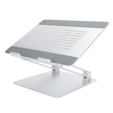 Opvouwbare laptopstandaard met verstelbare dubbele armsteun, ergonomische verhoger voor grote laptops tot 17 inch. Sterk draagvermogen, zelfs voor