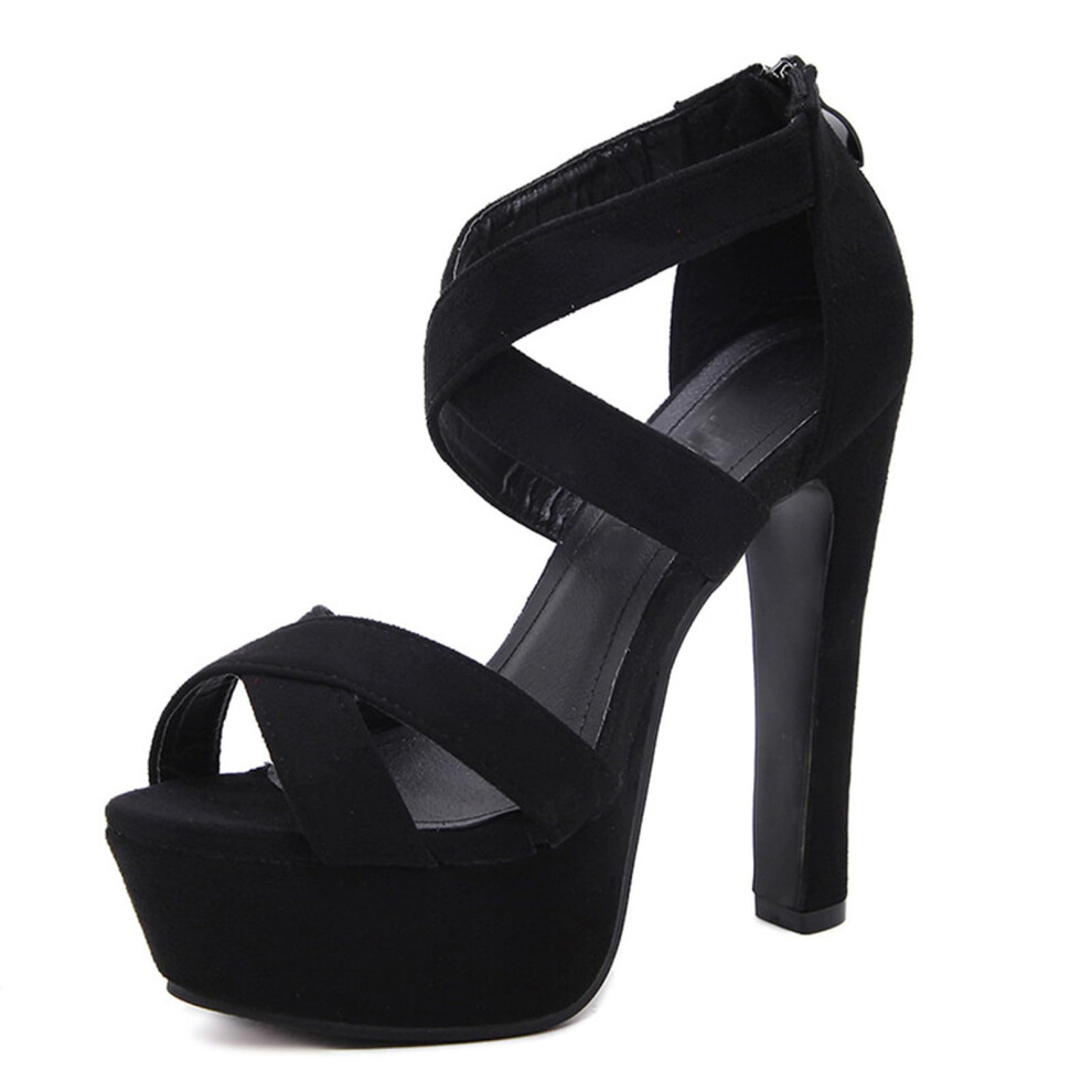 Sexy Thick Soles Pole Dancing Heeled Shoes Model Catwalk Performance Heeled Sandals 36 EU Black