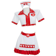 Lady's costume with headband dress, Halloween outfit, latex lingerie, white, XXL