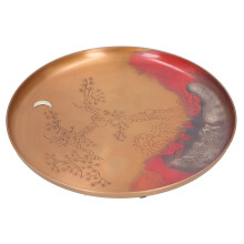 Bandeja redonda decorativa para colocar teteras y tazas, decoración funcional para el hogar con cobre rojo duradero y resistente al desgaste,
