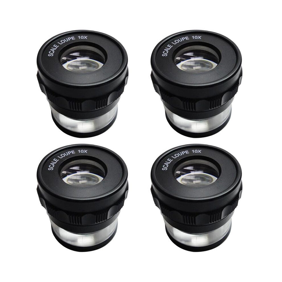 4pcs 10X Stand Measuring Magnifier Scale Loupe Magnifying Glass 10X with Scaled Magnifier