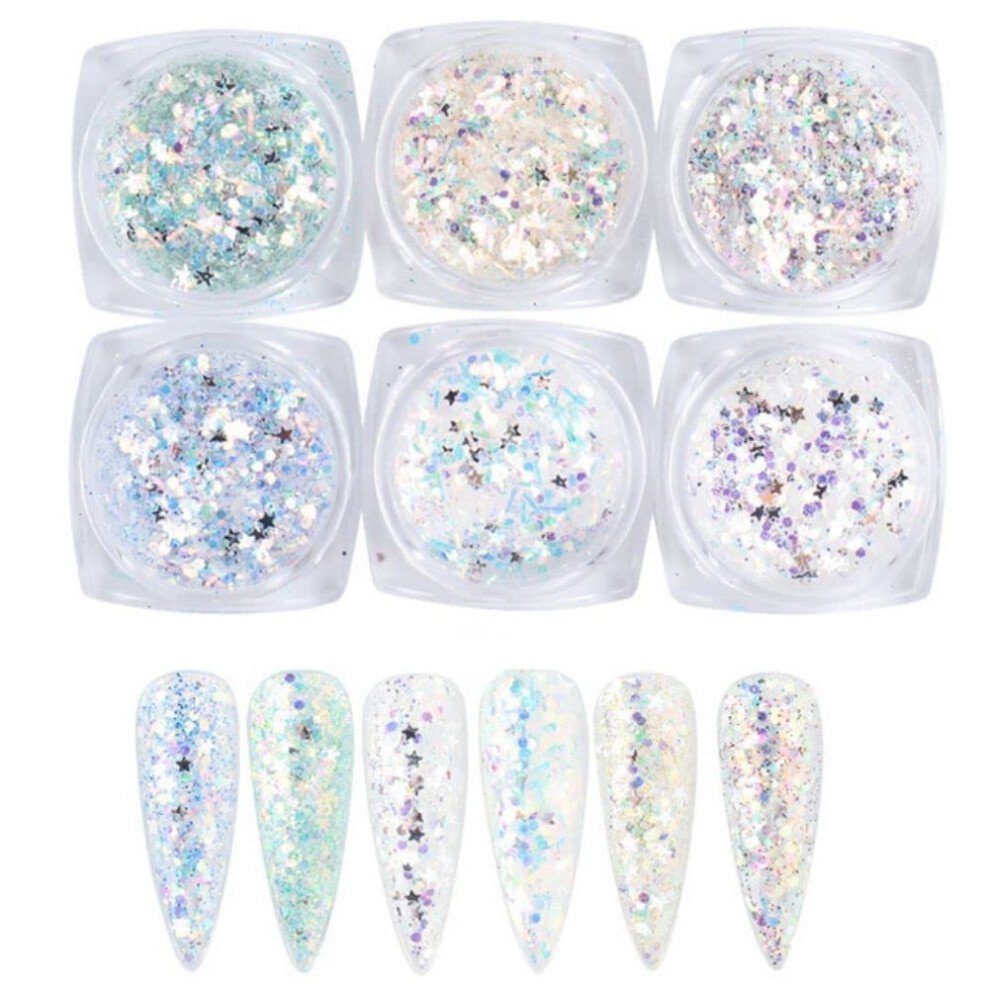 Resin Epoxy Crafts Come Alive: Holographic Nail Art Sets With Iridescent Glitters, 6 Boxes Mixed Color For Professional Nail Art And Festival Makeup