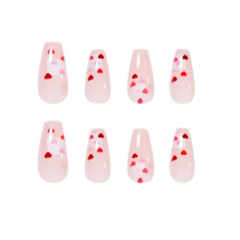 Ongles captivants pour la Saint-Valentin, faux ongles à coller de longueur moyenne avec motif cœur, confortables et résistants, pour un look