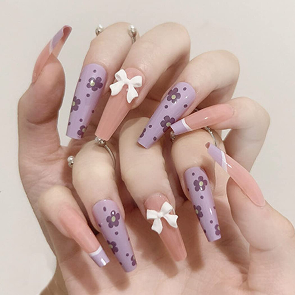 False Nails With Designs, Non-Toxic Acrylic Nails Glossy, Long Press On Nails For Convenient And Affordable Alternative To Nail Salon For Nightclubs