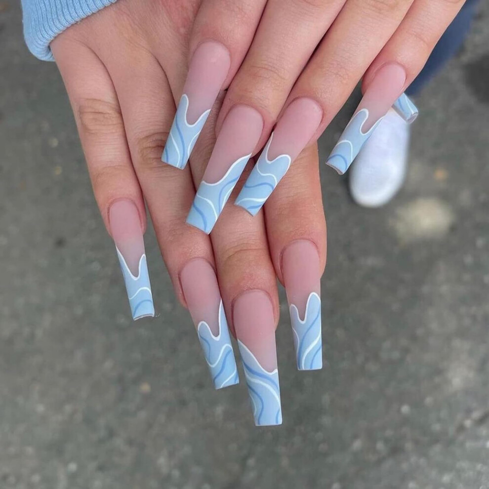 Square French Acrylic False Nails, Long-Lasting Performance Press On Nails, Timeless Nail Art for Women For Halloween Parties For Nightclubs