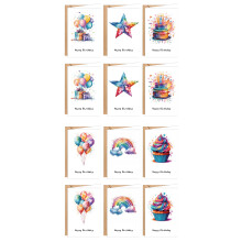 12Pcs Cartoon Puppy Birthday Greeting Card With-style C