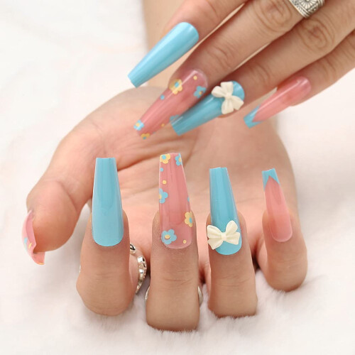 Γυαλιστερά πράσινα ψεύτικα νύχια, κομψά ψεύτικα νύχια, μακρύ σχήμα φέρετρου, 2