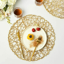 Elegant Dining Table Placemats, Woven Placemats with a Metallic Luster for a Stylish Wicker Look, Heat Resistant and Non-Slip, Set of 6 in Brilliant