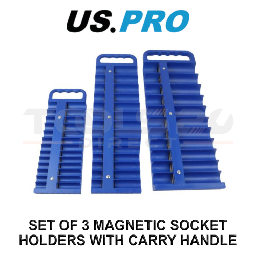 us pro US PRO Tools 3pc Magnetic Socket Holder Set 1/4" 3/8" 1/2" Drive with Carry Handle 6925