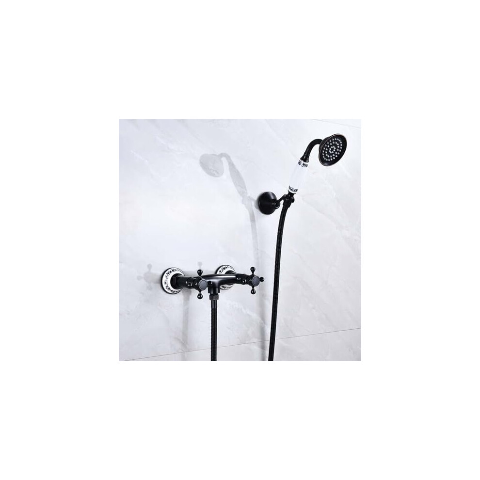 Bath Shower Mixer Tap, Wall Mounted Dual Control, Vintage Black Antique Finish 9187378461976