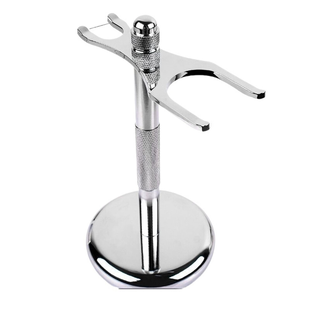 Silver Shaving Stand For Double Edge Razor And Brush, Metal Wet Shave Holder With Stable Base