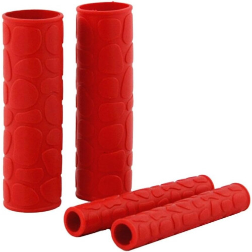 Motorcycle Handlebar Grip Covers 4pcs AntiSlip Soft Rubber Universal Fit Easy Install Red 2