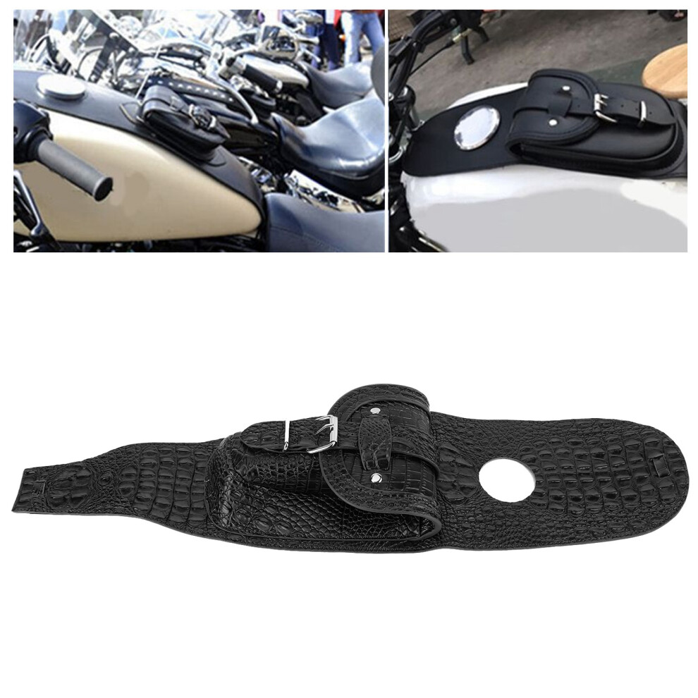 Motorcycle Pu Leather Fuel Tank Cover Panel Bag 610X135mm Black 6931379406671