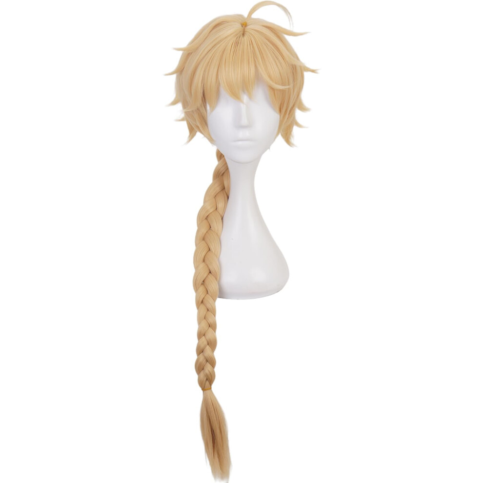 Unisex Golden Cosplay Anime Synthetic Wig, Long Hair Wig, Anime Wig With Straight Hair, Costume Wig With Bang Ponytail