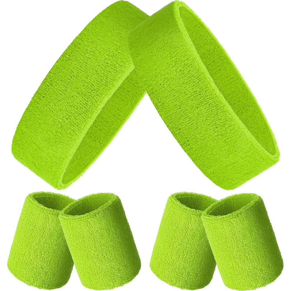 Breathable Terry Cloth Athletic Bands for Kids & Adults, Moisture Wicking Non-slip Striped Headband & Wristband Set, 6 Pieces for Running, Soccer,
