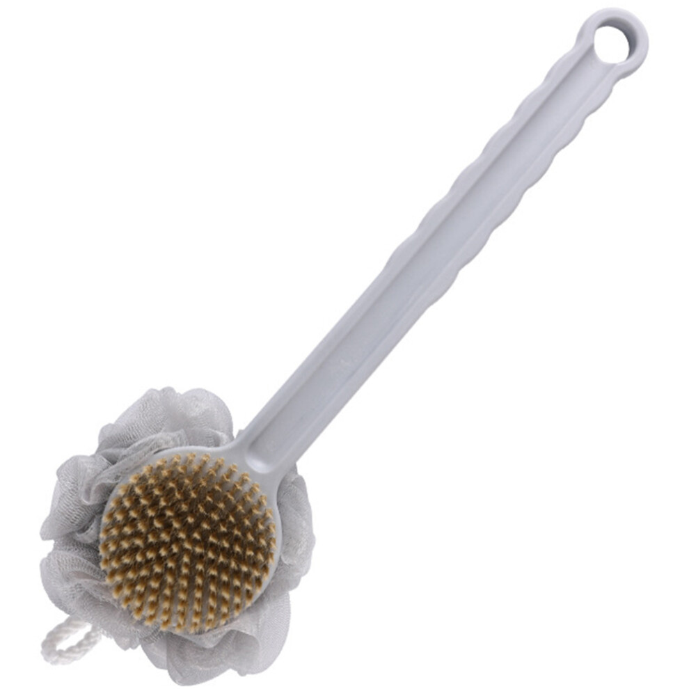 Back Scrubber For Shower, Moderate Bristles And Loofah For Gentle Exfoliation, Ergonomic Curve And Anti-Slip Grip For Control, Larger Loofah Promotes