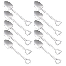 Set of 10 Shovel Spoons with Square and Pointed Tips for Coffee Stirring, Fruit and Dessert