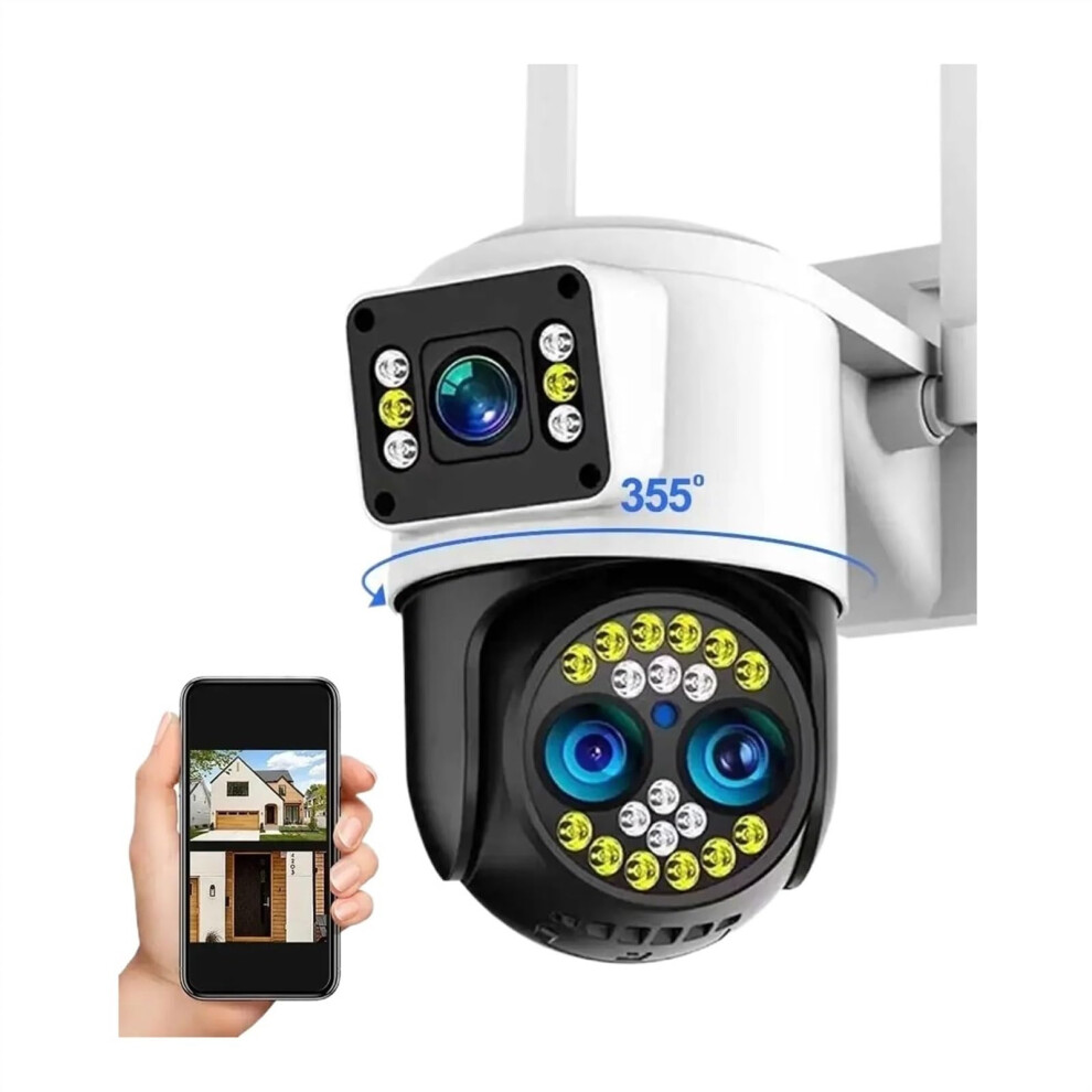 Security Camera 4K 8Mp Threelens Ptz Dualscreen Outdoor Ip, 10X Zoom, Twoway Audio, Color Night Vision, Auto Tracking 9347817677232