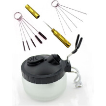 Kit di pulizia per aerografo innovativo, facile da montare e smontare grazie al barattolo in vetro resistente per un supporto robusto, set da 4 pezzi