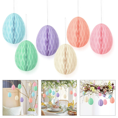6 Stück dekorative Eier-Ornamente mit Schnur für Korbfüller, 1