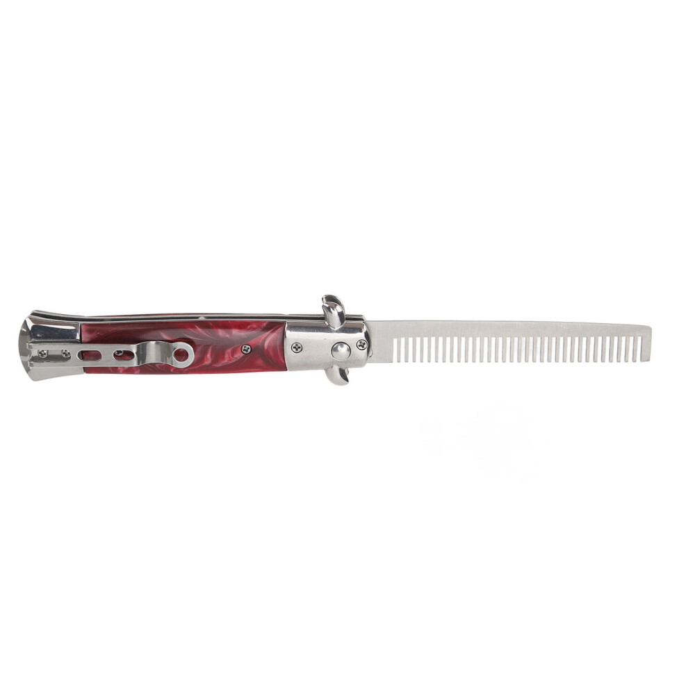 Unisex Switchblade Comb Men Automatic Foldable Stainless Steel Pocket Oil Hair Beard Moustache Redshell