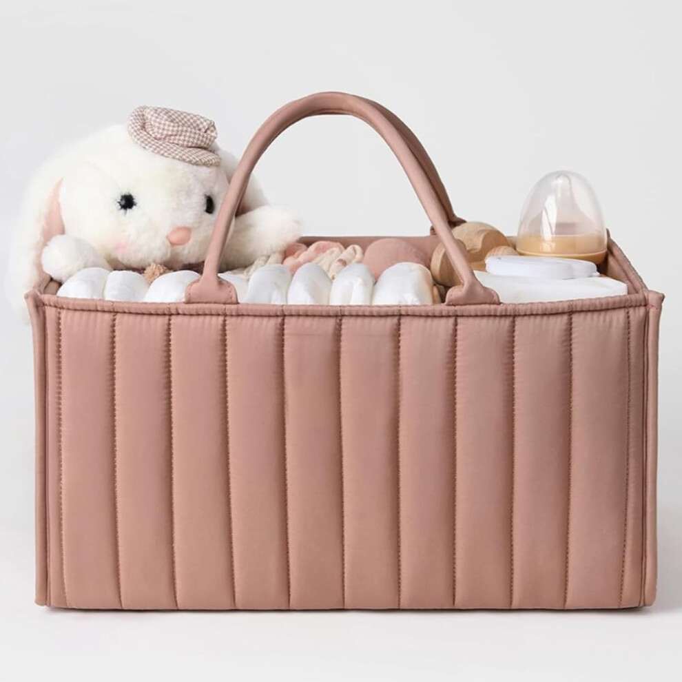 Baby Diaper Organizer With Compartments And Handles Foldable Portable Diaper Bag Caddy For Diapers And Wipes Dark/Pink