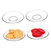 4Pcs Glass Coffee Saucers Round Tea Plates Elegant Transparent Design Easy to Clean 9x9cm