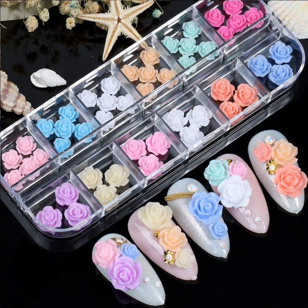 Fashionable Nail Art Accents, 3D Sculpted Floral Nails for Women & Girls, Professional Flower Nail Art, Easy to Apply, Unique Elements, 12 Grid Of Fl