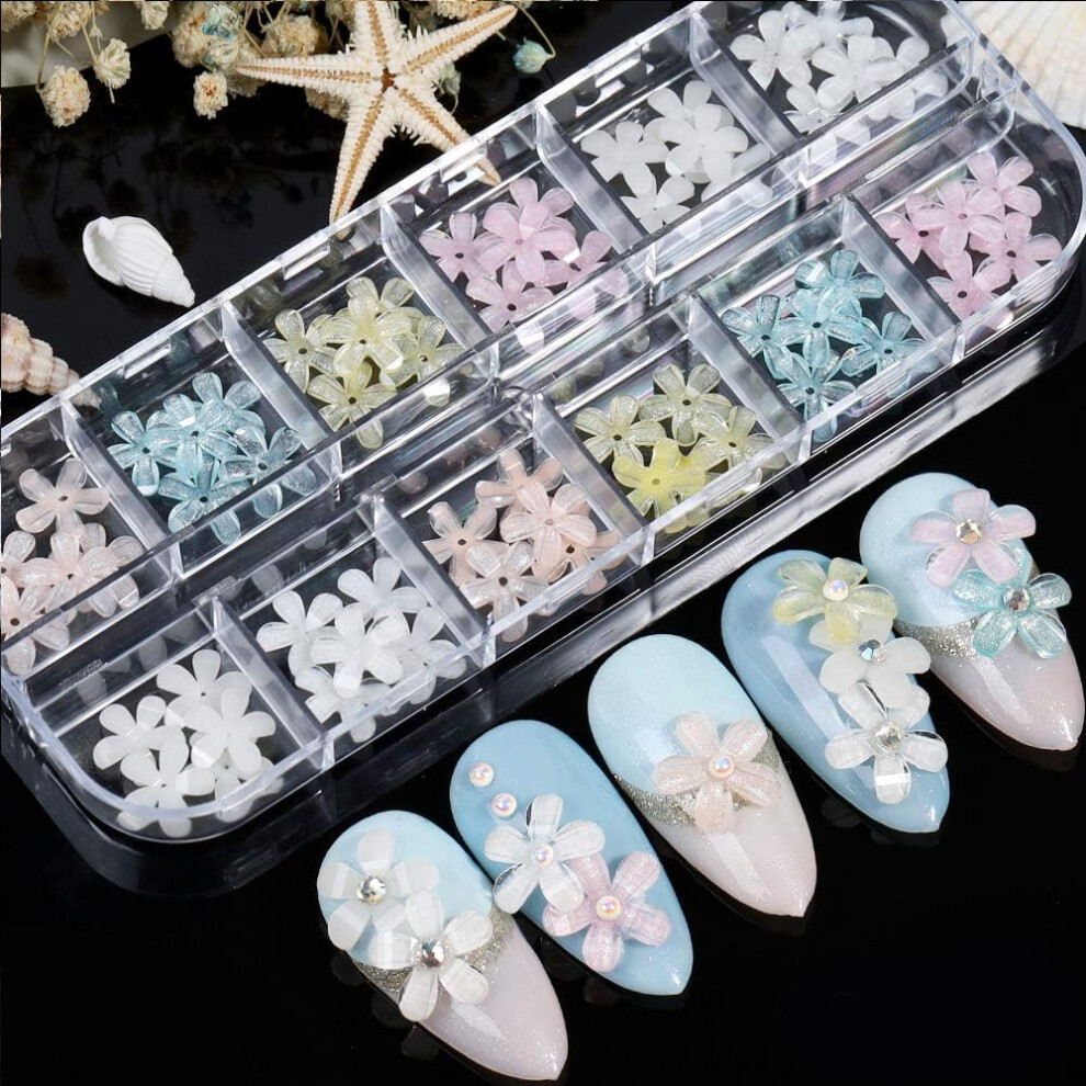 Fashionable Nail Art Accents, 3D Sculpted Floral Nails for Women & Girls, Professional Flower Nail Art, Easy to Apply, Unique Elements, 12 Grid Of Fl